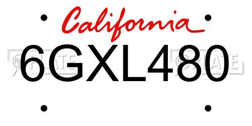 6GXL480 California License Plate