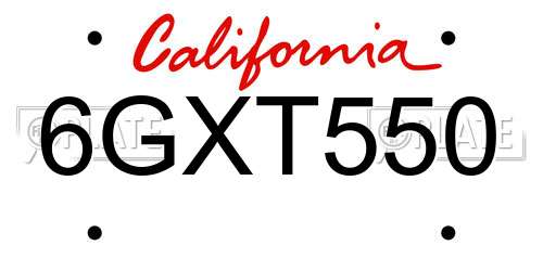 6GXT550 California License Plate