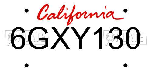 6GXY130 California License Plate