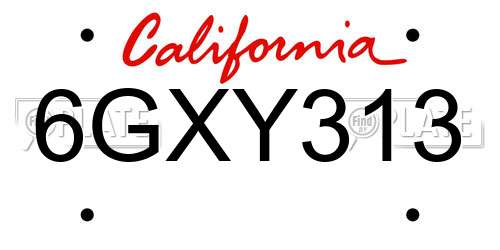 6GXY313 California License Plate