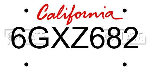 6GXZ682 California License Plate