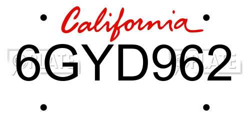6GYD962 California License Plate