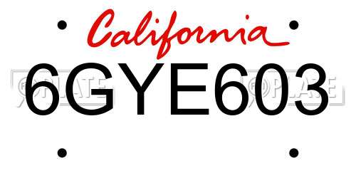 6GYE603 California License Plate