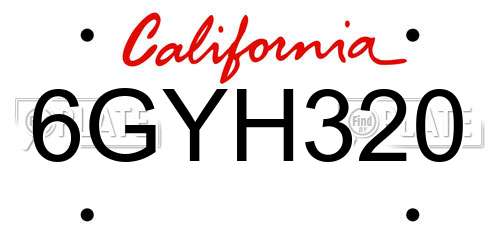 6GYH320 California License Plate