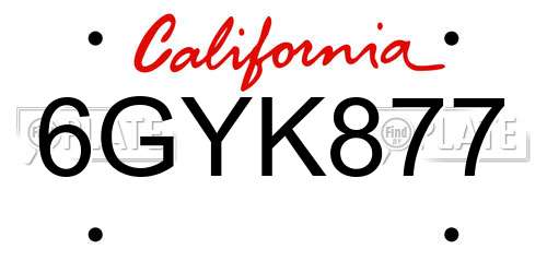 6GYK877 California License Plate