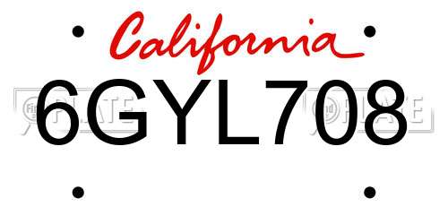 6GYL708 California License Plate