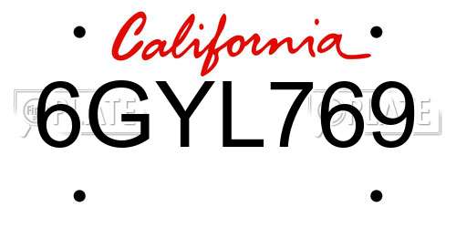 6GYL769 California License Plate