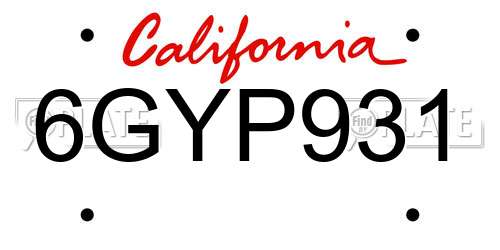 6GYP931 California License Plate