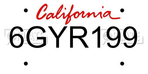 6GYR199 California License Plate