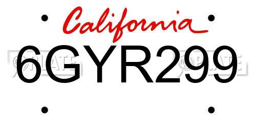 6GYR299 California License Plate