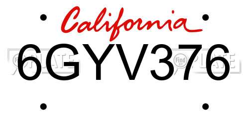 6GYV376 California License Plate