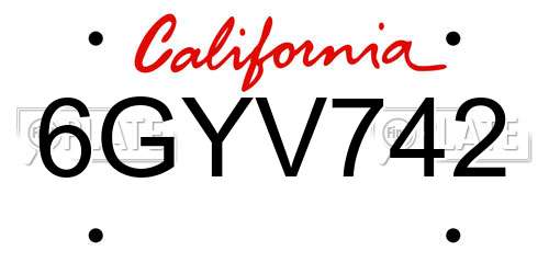 6GYV742 California License Plate