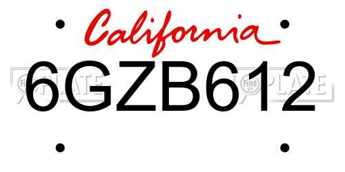 6GZB612 California License Plate