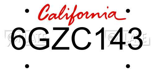 6GZC143 California License Plate
