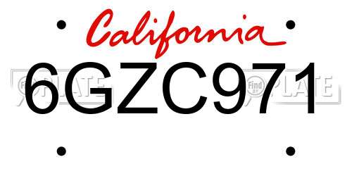 6GZC971 California License Plate