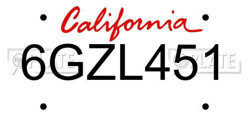6GZL451 California License Plate