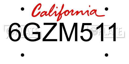 6GZM511 California License Plate