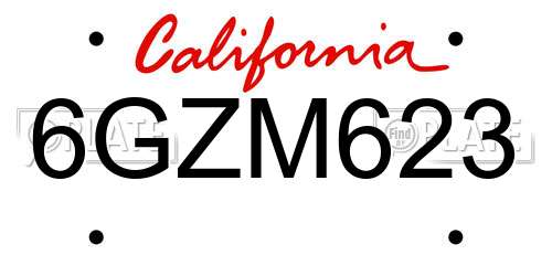 6GZM623 California License Plate