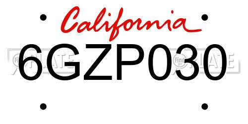 6GZP030 California License Plate