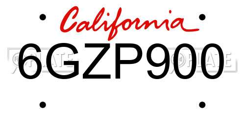 6GZP900 California License Plate