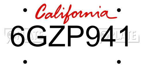 6GZP941 California License Plate