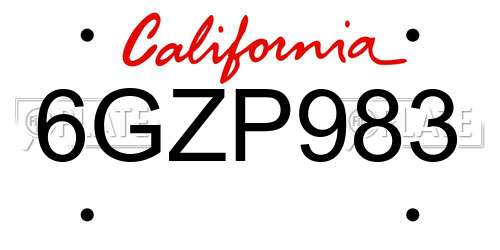 6GZP983 California License Plate