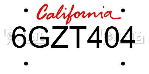 6GZT404 California License Plate