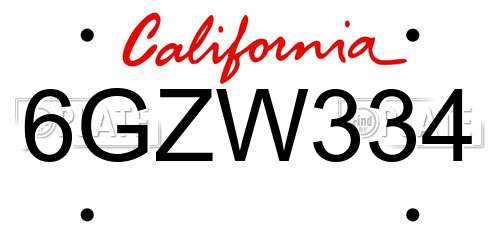 6GZW334 California License Plate
