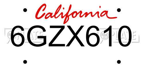 6GZX610 California License Plate
