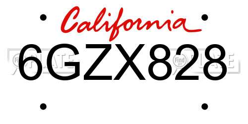 6GZX828 California License Plate