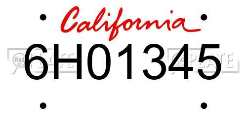6H01345 California License Plate