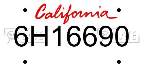 6H16690 California License Plate