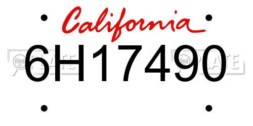 6H17490 California License Plate