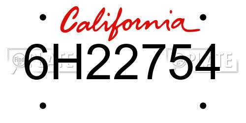 6H22754 California License Plate