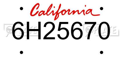 6H25670 California License Plate