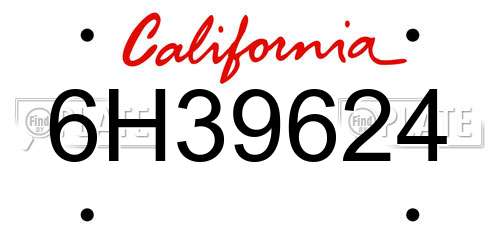 6H39624 California License Plate
