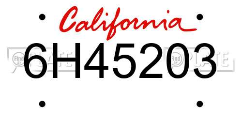 6H45203 California License Plate