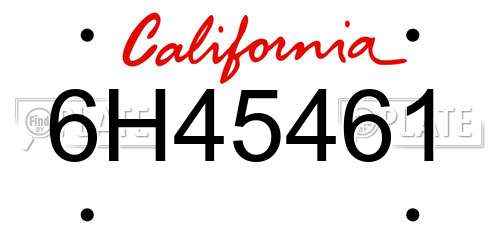 6H45461 California License Plate