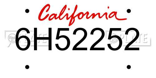 6H52252 California License Plate