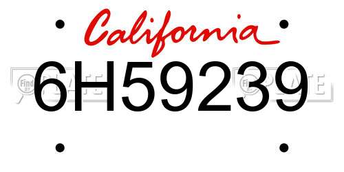 6H59239 California License Plate