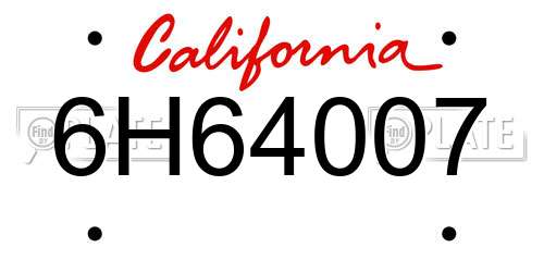 6H64007 California License Plate