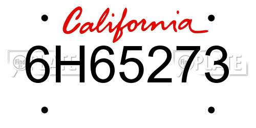 6H65273 California License Plate