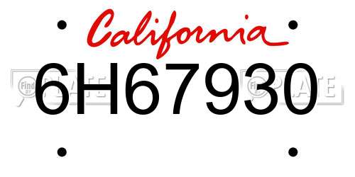 6H67930 California License Plate