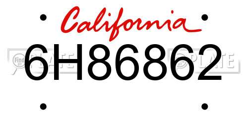 6H86862 California License Plate
