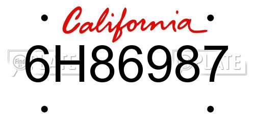 6H86987 California License Plate