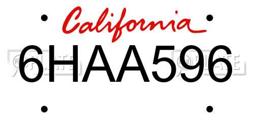 6HAA596 California License Plate