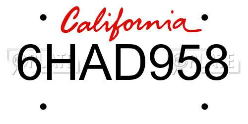 6HAD958 California License Plate