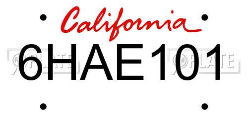6HAE101 California License Plate