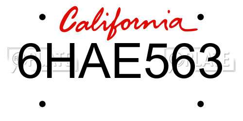 6HAE563 California License Plate
