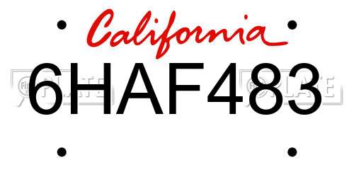 6HAF483 California License Plate